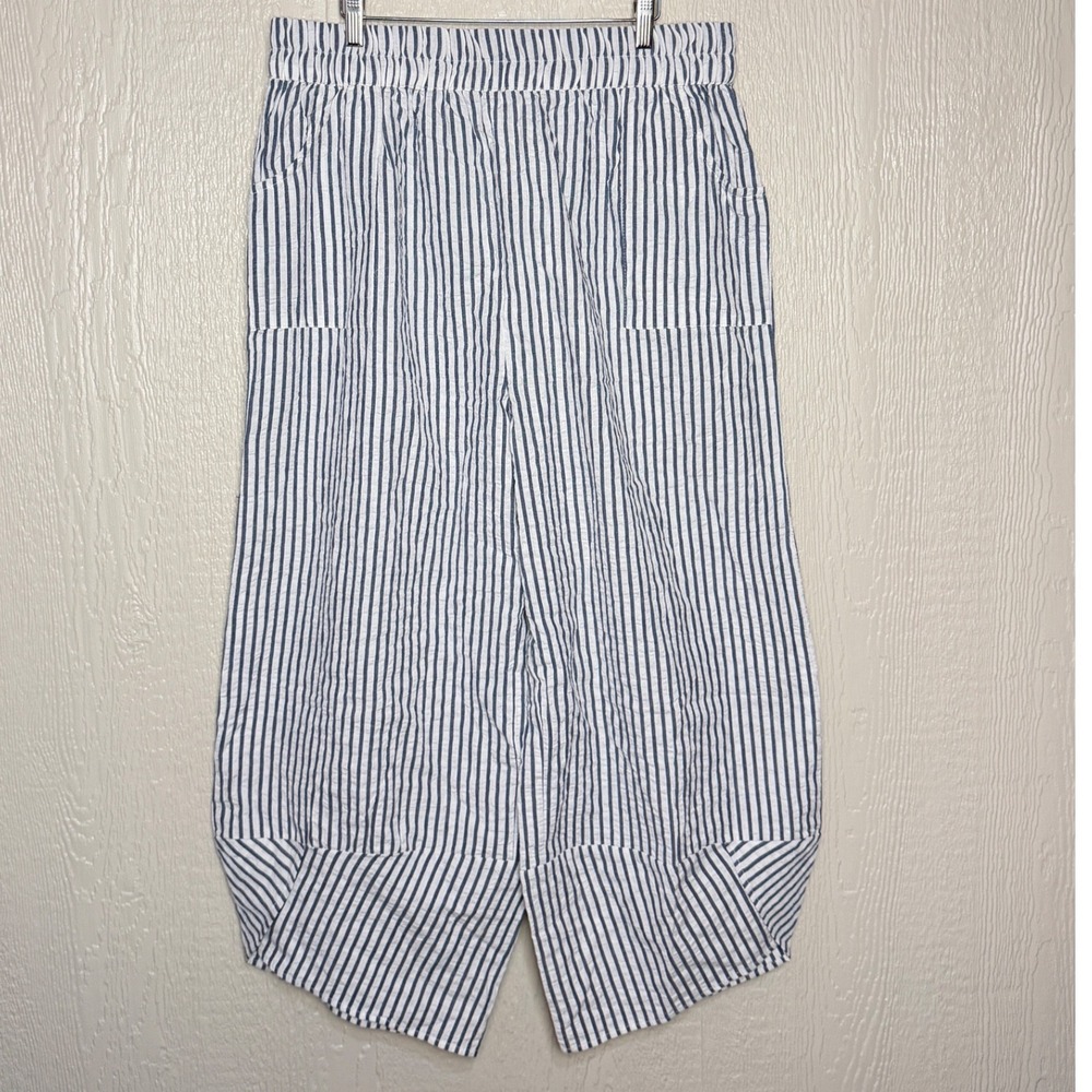 Tulip Blue White Striped Cotton Seersucker Lantern Pants XL Boho New with Tags